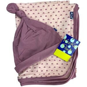 KicKee Pants Tiny Hearts Bamboo Swaddle Blanket Knot Hat Set Newborn Infant NWT